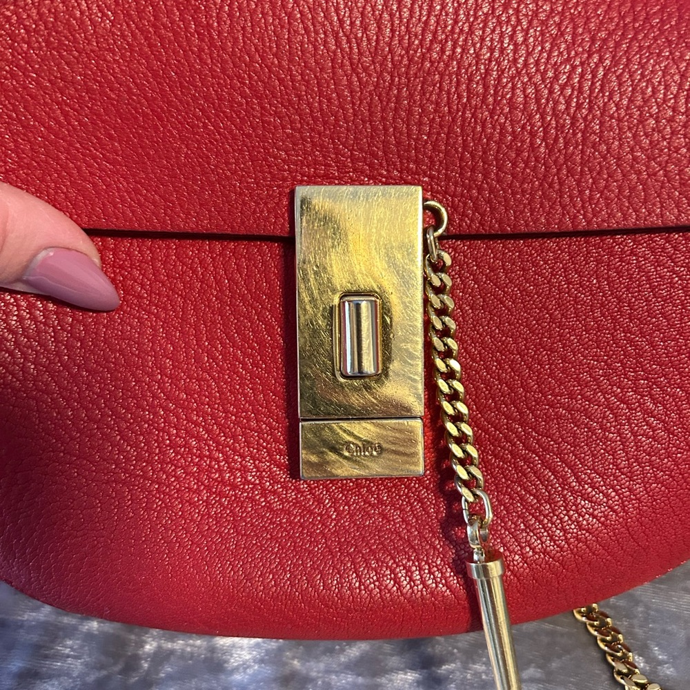 Chloe Red Leather Small Crossbody Saddle Bag with Gold Hardware - Picture 6 of 10